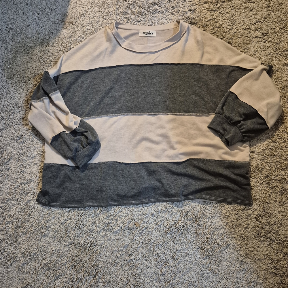Striped Gray and Cream Women's Top